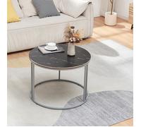 [en.casa] Table Basse Ronde Table de Nuit de Chevet Stylée Design Intemporel pour Salon Chambre Bureau Panneau de Particules Métal 50 x 70 cm Marbre Noir Argent
