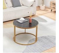 [en.casa] Table Basse Ronde Table de Nuit de Chevet Stylée Design Intemporel pour Salon Chambre Bureau Panneau de Particules Métal 50 x 70 cm Marbre Noir Or
