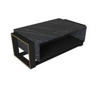Vente-unique-Table Basse avec 1 Niche - Effet marbre Noir et doré - COMEBI