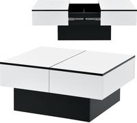 Table basse avec 2 compartiments de rangement intégrés plateau rétractable table de salon avec fonction coffre table basse table basse noir/blanc [en.casa]