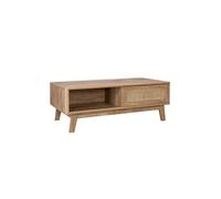 sweeek Table basse avec 2 niches 1 porte coulissante effet bois et cannage pieds eucalyptus Bois