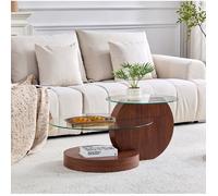 Table basse avec 2 plateaux en verre sécurit et rangement - BEAUNIV - MDF aspect noyer, transparent, 90×70×44 cm