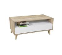 Table basse avec 2 tiroirs avec pieds coloris Chêne Cambrian - Blanc - longueur 103 x profondeur 51 x hauteur 41 cm
