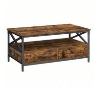 Table Basse, Avec 2 Tiroirs, Cadre En Acier En Forme De X, 100 X 55 X 45 Cm, Marron Rustique Et Noir Marron