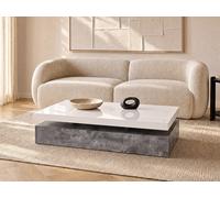 Table basse avec 2 tiroirs en MDF - Béton et blanc - FELIX