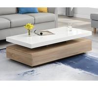 Table basse avec 2 tiroirs en MDF - Naturel clair et blanc - FELIX