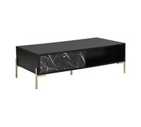 Table basse avec 2 tiroirs et 2 niches en MDF et métal - Effet marbre noir et Doré - CIEMILA de