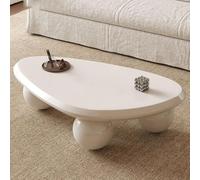 Table basse avec 3 pieds en forme de boule - Design irrégulier en bois pour salon de ferme - Forme ovale élégante pour les intérieurs modernes