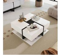Table basse avec 4 tiroirs - table de salon avec design de ligne uniques - rangement - carré - blanc