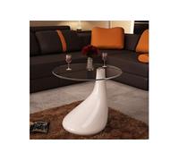 vidaXL Table basse avec dessus de table en verre rond Blanc brillant Blanc G