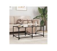 Table basse avec dessus en verre noir 98,5x50x40 cm acier, table d'appoint, table de salon, table à thé, bout de 845979