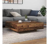 vidaXL Table basse Bois ancien 100x100x31 cm Bois d'ingénierie, LED intégrées, industrielle