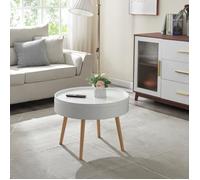 [en.casa] Table Basse avec Plateau Amovibe Table d'Appoint avec Surface Lisse Compartiment de Rangement Fermé Bout de Canapé Table de Chevet Ronde MDF Bois de Pin Flanelle 45 x 60 cm Blanc Naturel