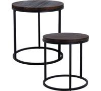 Table basse avec plateau en bois de paulownia, structure en métal, 2 pièces, Ø 43 cm, Ø 38 cm