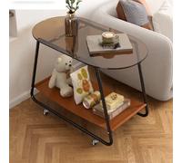 Table basse avec plateau en verre trempé, rangement double couche, support stable pour salon ou chambre à coucher, option pour roulettes