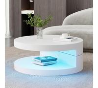 Table basse avec plateau pivotant, canapé de salon cylindrique moderne, plateau rotatif à 360° avec bandes lumineuses LED 16 couleurs, construction à 2 couches, capacité de charge jusqu'à 30 kg, blanc