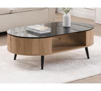Table basse avec plateau pivotant et 3 niches en MDF et verre trempé - Naturel et noir - YONISMA