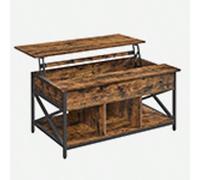 Table Basse, avec plateau Relevable, 60 X 100 X (48-62) cm, Marron Rustique et Noir