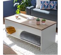 Happy Garden – Table basse Hedda – Plateau relevable blanc et bois avec rangement