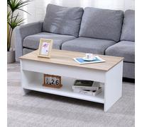 Happy Garden Table Basse Moderne avec Plateau relevable Blanche et Bois Hedda. Table de Salon en Bois avec Rangement. Table rectangulaire avec étagère.