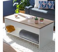 Happy Garden – Table basse Hedda – Plateau relevable blanc et bois avec rangement