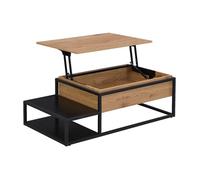 Table basse avec plateau relevable en MDF et métal - Naturel et noir - LUTESA