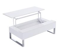 Table Basse Avec Plateau Relevable - Mdf Et Métal Chromé - Blanc Laqué - Secali Blanc