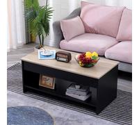 Happy Garden Table Basse Moderne avec Plateau relevable Noire et Bois Hedda. Table de Salon en Bois avec Rangement. Table rectangulaire avec étagère.