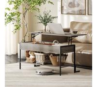 HOMCOM Table Basse avec Plateau relevable, Table de Salon Industrielle avec Compartiment caché et étagère Ouverte, Pieds renforcés en L Stable, pour Salon, Bureau, 95 x 40 x 59 cm, Gris