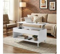 Table Basse avec Plateau Relevable, Vérin à Gaz, Rangement Ouvert, pour Bureau ou Salle à Manger, Blanc