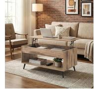 Table Basse avec Plateau Relevable, Vérin à Gaz, Rangement, pour Salon, Bureau, Salle à Manger, Marron Camel et Noir d'Encre