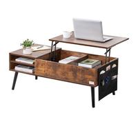 Table Basse avec Plateau Relevable -VEVOR -100x40x49,8 cm -Table Basse de Salon -Compartiment Ouvert, Pied en Bois Massif -Marron