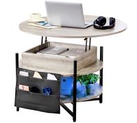 VEVOR Table basse avec plateau relevable, 900 x 900 x 510 mm, table basse de salon ronde avec poches de rangement supplémentaires, capacité de 50 kg, table basse pop-up pour le salon, gris foncé
