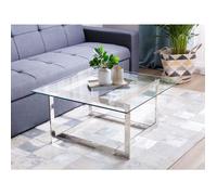 Table Basse avec Plateau-Table Salon-Table d'appoint en Verre et Cadre en Métal Argenté au Style Moderne et Glamour