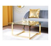 Table Basse avec Plateau-Table Salon-Table d'appoint en Verre et Cadre en Métal Doré au Style Moderne et Glamour