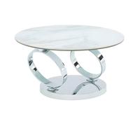 Vente-unique - Table Basse avec Plateaux pivotants Joline - Céramique et Verre trempé - Effet marbre Blanc