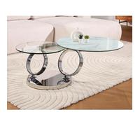 Table basse avec plateaux pivotants JOLINE - Céramique & verre trempé - Effet marbre Blanc