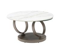 Table basse avec plateaux pivotants en céramique, verre trempé et métal taupe - Effet marbre blanc - JOLINE de Maison Céphy
