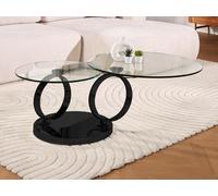 Table basse avec plateaux pivotants JOLINE - Verre trempé transparent et pied chromé noir de Maison Céphy