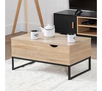 Happy Garden Table basse Lotta - plateaux relevables, rectangulaire, noire et bois, rangement