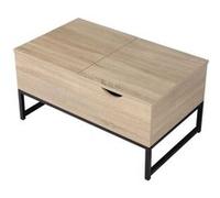 Happy Garden Table basse Lotta - plateaux relevables, rectangulaire, noire et bois, rangement