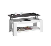 Table Basse avec Porte-revues, Table élévatrice, Finition Artik White et Oxide, Dimensions : 102 cm (Longueur) x 43/54 cm (Hauteur) x 50 cm (Profondeur)