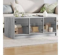 vidaXL Table basse Sonoma Gris 102x50x42 cm, portes en verre, rangement