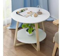 Table basse avec rangement - Design rond à 2 niveaux - Construction en panneaux de fibres denses - Idéale pour le salon, la chambre à coucher et le balcon