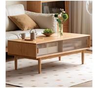 Table Basse avec Rangement, Table Basse Moderne du Milieu du Siècle avec Porte Coulissante en Verre pour Le Salon, Home Small Space, Tables Basses Rectangulaires Modernes,Natural,47in/120cm