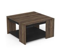 Table Basse Avec Rangement Tendance - Style Industriel - Coloris Bois Brûlé & Noir Charbon - 80 x 44 x 80 cm