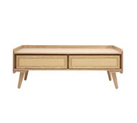 Table basse avec rangements en bois clair frêne et cannage rotin L120 cm ELSY