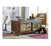 MASSIVMOEBEL24.DE Table Basse avec roulettes 90x60cm - Bois Massif recyclé laqué (Multicolore) - Inspiration Ethnique - FREEZY #20