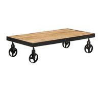 Table basse avec roulettes - vidaXL - Bois de manguier massif - 100x55x26 cm - Roulettes pratiques - Style industriel