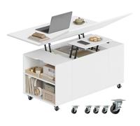 Table Basse avec roulettes - WOLTU Table de Salon avec Tiroir - Relevable, Extensible et Réglable - Blanc